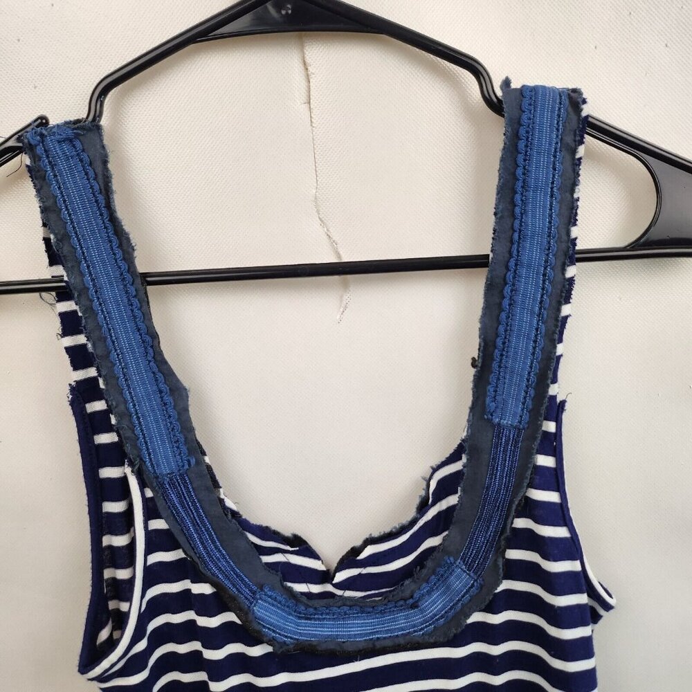 Vintage Free People Womens BOHO Tank Top XS Blue White Embroidered Striped - Picture 8 of 9